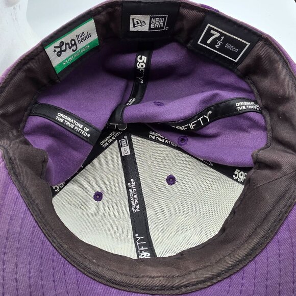 LRG x New Era 59Fifty Mens Size 7.5 Purple Fitted Cap Casual Embroidered Hat - Picture 6 of 10